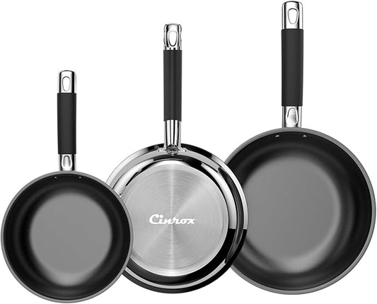 Non Stick Frying Pans Sets, 3-Piece Nonstick Pans, 10” 11.5” Skillet, 5” Egg Pan, 5-Ply Base Compatible with All Stoves