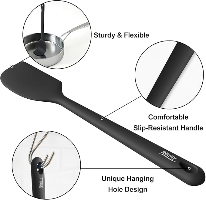 Redfly Silicone Spatula Set, 5 Piece Food Grade Silicone Cooking Utensils Set, Rubber Spatula Heat Resistant Nonstick for Baking, Cooking, Kitchen Utensils Dishwasher Safe Black - Image 3