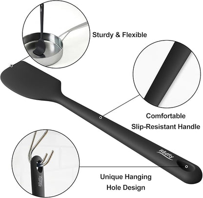 Redfly Silicone Spatula Set, 5 Piece Food Grade Silicone Cooking Utensils Set, Rubber Spatula Heat Resistant Nonstick for Baking, Cooking, Kitchen Utensils Dishwasher Safe Black - Image 3