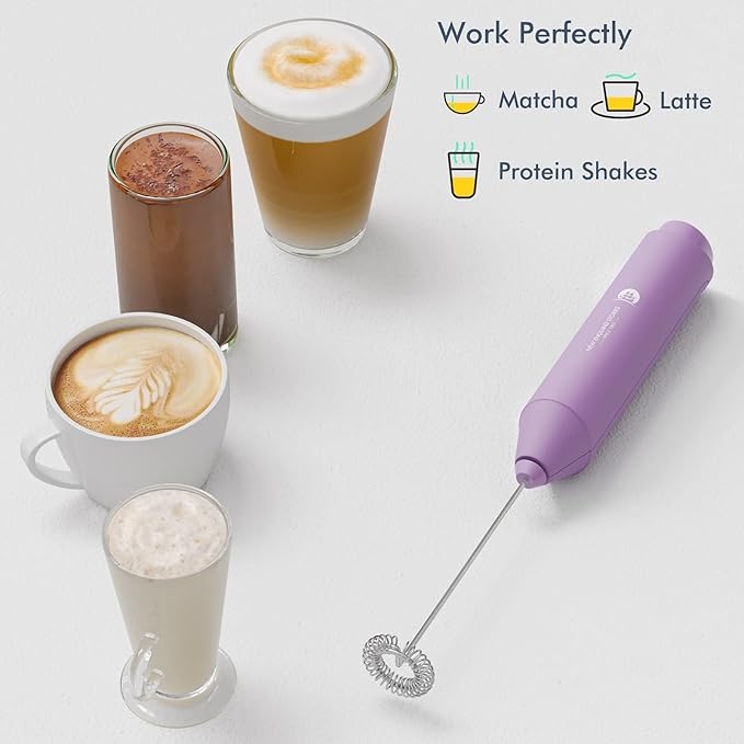 Powerful Milk Frother Handheld Foam Maker, Mini Whisk Drink Mixer for Coffee, Cappuccino, Latte, Matcha, Hot Chocolate, No Stand, Light Purple - Image 4