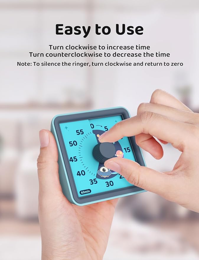 LIORQUE 60 Minute Visual Timer for Kids, Visual Countdown Timer for Classroom Office Kitchen with 'Space Ship' Pattern Design, Pomodoro Timer with Silent Operation (Batteries Included) - Image 5
