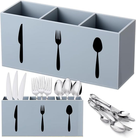 Suzile Acrylic Cutlery Storage Organizer Bin Silverware Caddy Countertop Knife Spoon and Fork Holder Kitchen 3 Section Tableware Storage Box for Cabinet Indoor Home Flatware Dining Room (Gray,M) by Suzile