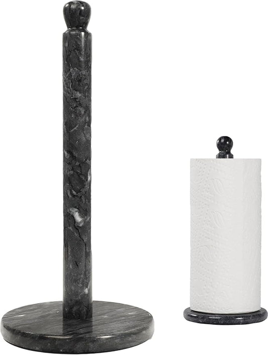Natural Marble Paper Towel Holder for Kitchen Countertop - 2.6 lbs Heavy Duty Weighted Base for One-Handed Tearing -Fits Extra-Large & Jumbo Rolls - Elegant Modern Design with Ball Top - Black