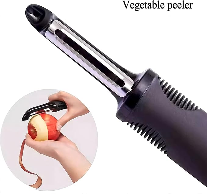 Swivel Vegetable Peeler with Non-Slip Ergonomic Handle, Rust-Proof Steel Blades, Built-in Potato Eye Remover, Plastic Blade Guard, Kitchen Peeler for Potato, Carrot, Apple, Veggie, Fruit, Black - Image 6