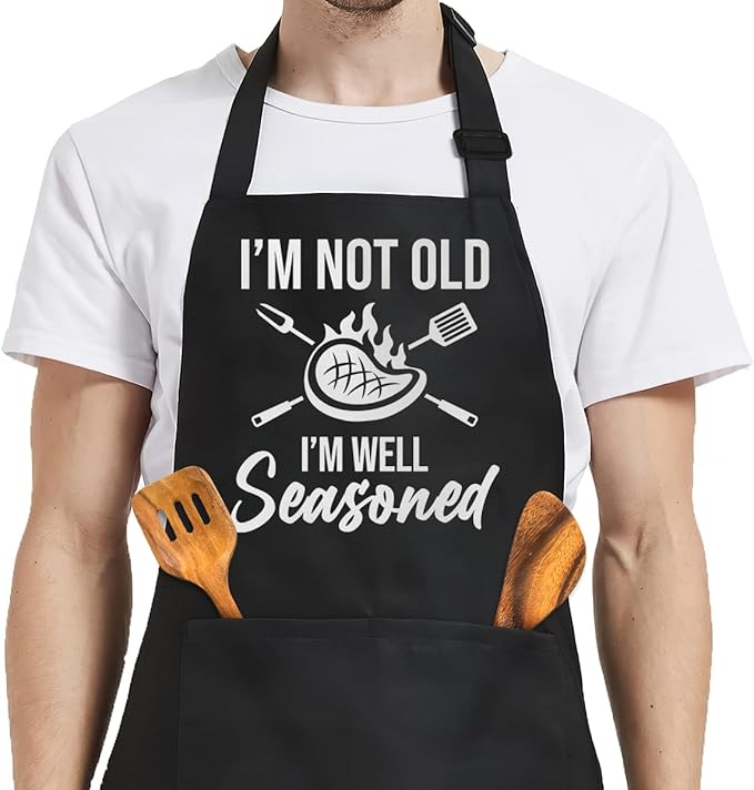 SANDJEST Funny Mens Aprons with Pockets for BBQ Grilling Cooking Grandpa Husband Apron for Birthday Christmas Father's Day