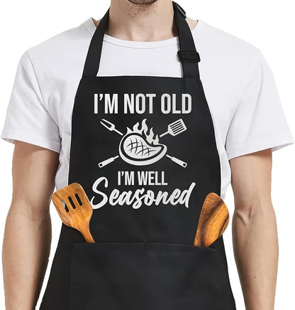 SANDJEST Funny Mens Aprons with Pockets for BBQ Grilling Cooking Grandpa Husband Apron for Birthday Christmas Father's Day