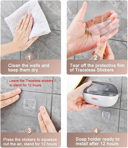 2 Pack Shower Soap Dish Holder with Lid, Bar Soap Holder with Drain, Wall Mounted Soap Box Container for Shower, Bathroom, Bathtub, Kitchen Sink, Adhesive Included