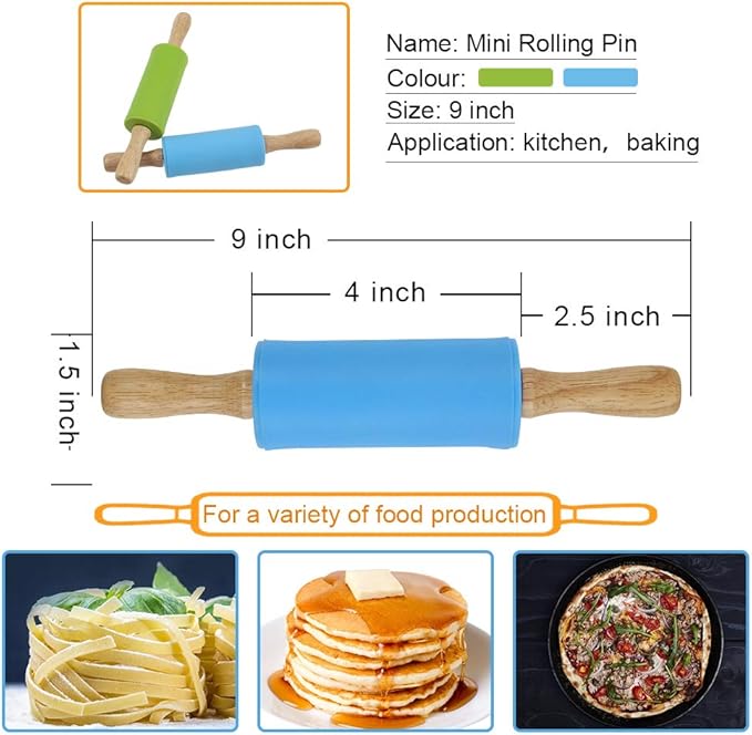 Koogel 2PCS Small Rolling Pin, 9 Inch Kids Rolling Pin for Baking Supplies, Playdough, Wooden Handle Dough Rollers - Image 3