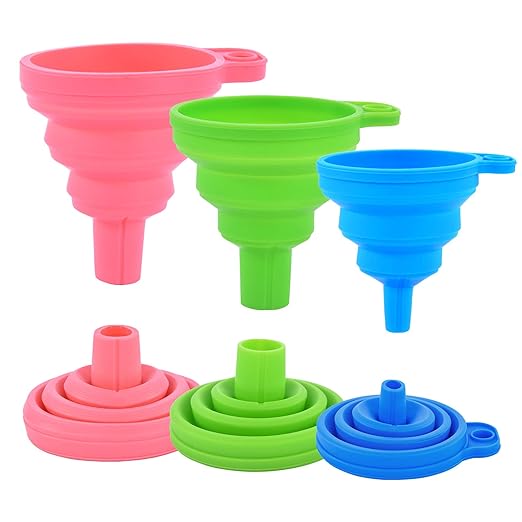 Kitchen Silicone Collapsible Funnel Set of 3,Small and Large,Flexible-Foldable-Cooking-Food-Grade Funnels for Filling Small or Mini Bottles,Perfume,Filling Capsules,Fry Oil Filter,Essential Oil,Spice by Rechishre
