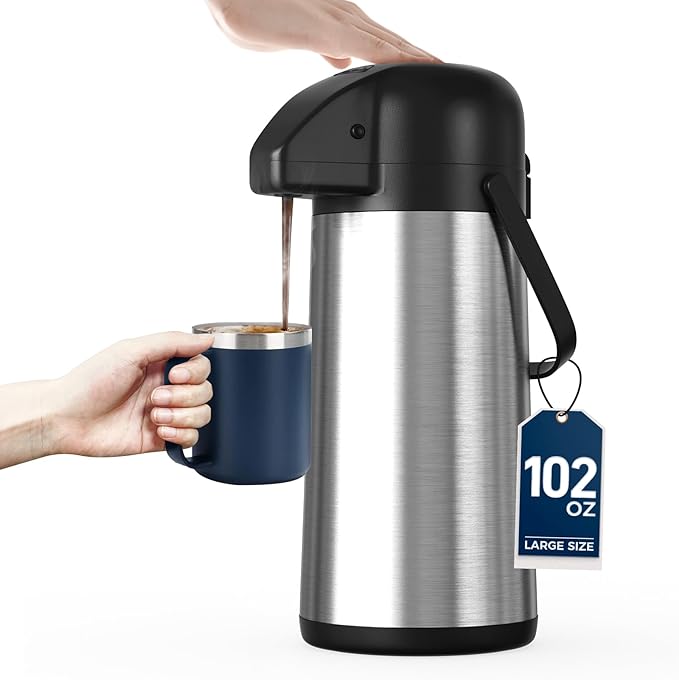 Coffee Carafe for Keeping Hot - Gezoss 102OZ / 3L Airpot Coffee Dispenser with Pump - Large Coffee Carafe for Hot Drinks Tea Liquid - Insulated Stainless Steel Hot Water Beverage Urn for Parties by Unknown
