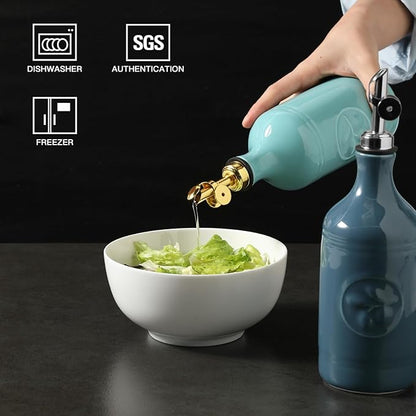 Sweejar 16 Oz Ceramic Olive Oil Dispenser Bottle, Oil Dispenser for Kitchen with Gravity Spout, Relief Opaque Vinegar Container for Evoo, Soy Sauce, 1 Pack(Fog Blue, Silver Spout) - Image 3