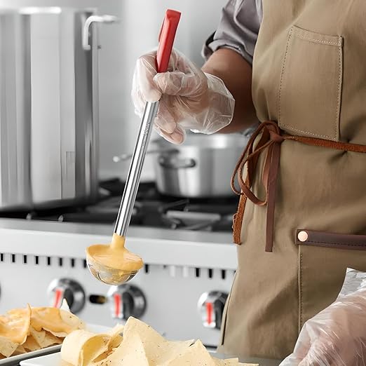 OCS Parts Professional Series Stainless Steel Culinary Ladle | 2 Ounce | Heat Resistant PVC Handle, Dishwasher Safe 12.5-Inch Soup Ladle for Home and Commercial Kitchens