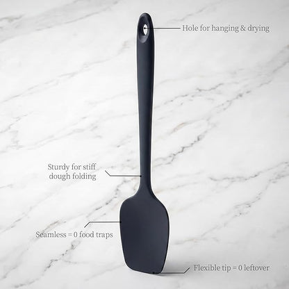 600ºF Heat Resistant Spatula, 11.34 inch High Heat Food Safe Semless Kitchen Silicone Spoon Spoonula Scraper for Cooking Baking Mixing Scraping Stirring Nonstick Cookware Pan Bowl (Black)