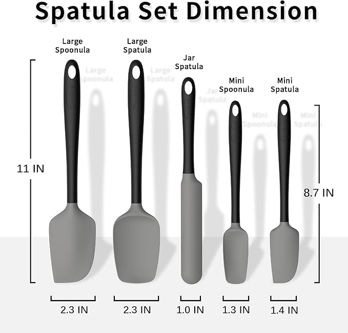 Coukre Silicone Spatula Set of 5,High Temperature Resistant, Food Grade Silicone, Dishwasher Safe, for Baking, Cooking (Gray Black) - Image 2