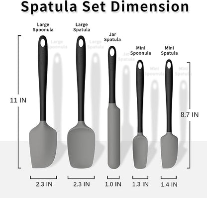 Coukre Silicone Spatula Set of 5,High Temperature Resistant, Food Grade Silicone, Dishwasher Safe, for Baking, Cooking (Gray Black) - Image 2