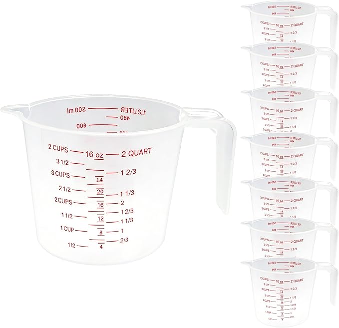 8 Pcs 2 Cup Capacity Plastic Measuring Cup, 16 Oz/500 ml Clear Graduated Measuring Cups Plastic Mug with Spout and Handles Ounce and Ml Cup Marking for Recipe Ingredient, Flour, Water, Liquid