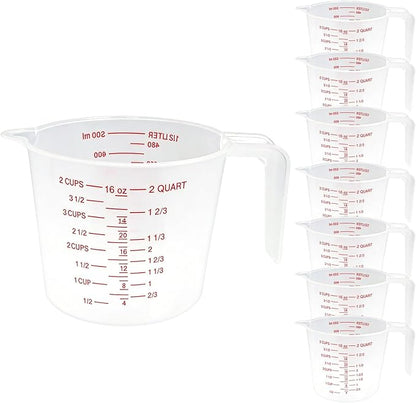 8 Pcs 2 Cup Capacity Plastic Measuring Cup, 16 Oz/500 ml Clear Graduated Measuring Cups Plastic Mug with Spout and Handles Ounce and Ml Cup Marking for Recipe Ingredient, Flour, Water, Liquid