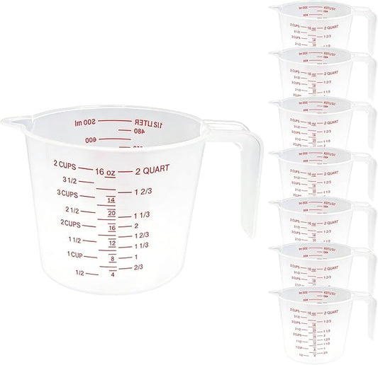 8 Pcs 2 Cup Capacity Plastic Measuring Cup, 16 Oz/500 ml Clear Graduated Measuring Cups Plastic Mug with Spout and Handles Ounce and Ml Cup Marking for Recipe Ingredient, Flour, Water, Liquid