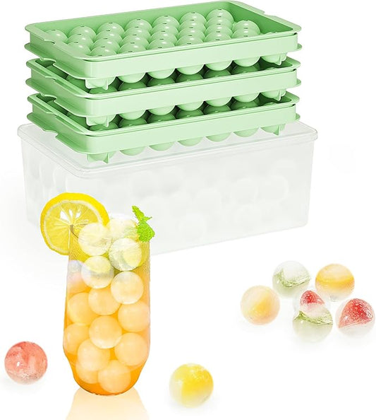3-Pack Small Circle Ice Cube Tray for Freezer with Lid and Bin, Makes 99 x 0.87" Mini Round Ice Balls (33 per Tray), BPA-Free Sphere Ice Trays for Juice, Cocktails, Whiskey, and Coffee Drinks
