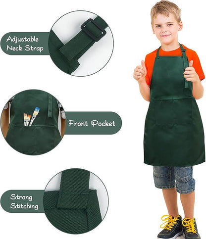SINLAND Kids Apron with Pocket 2 Pack Children Chef Apron for Cooking Baking Painting