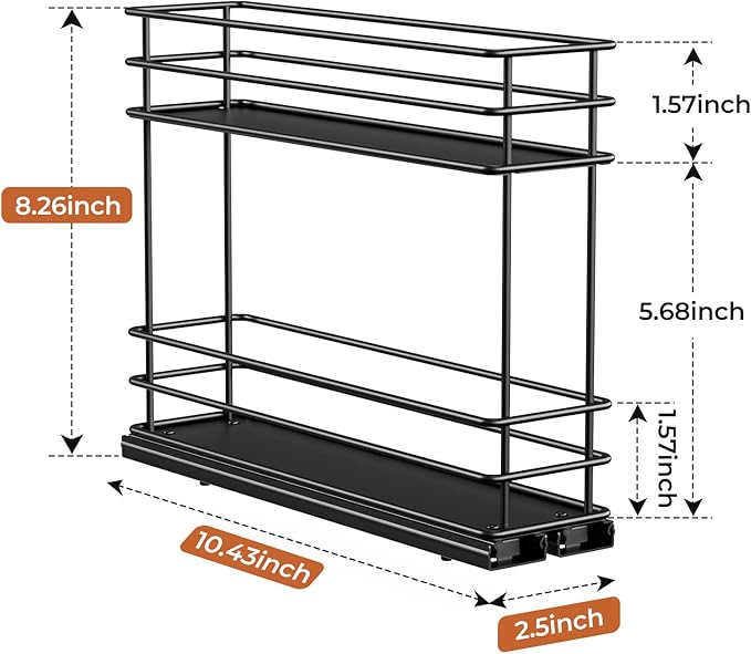 Mystozer Pull Out Spice Rack Organizer for Cabinet, Slide Out Spice Racks, Easy to Install Spice Cabinet Organizers, 5.2" Wx10.43 Dx8.26 H, 2 Packs 2 Tiers(Black) - Image 6
