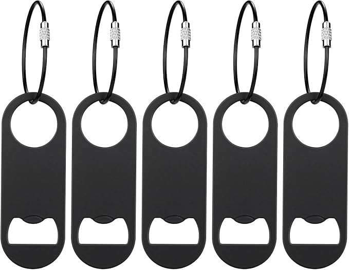5 PACK Stainless Steel Flat Bottle Opener with Keychain- Bar Key-Beer Bottle Opener for Kitchen, Bar or Restaurant（Black） by DFTOA