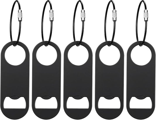 5 PACK Stainless Steel Flat Bottle Opener with Keychain- Bar Key-Beer Bottle Opener for Kitchen, Bar or Restaurant（Black） by DFTOA