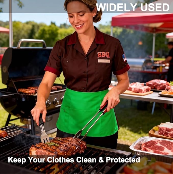 TiwerlfeServer Waist Aprons with 5 Pockets - 11.5 Inch Waterdrop & Oil Resistant Waitress Waiter Half Apron