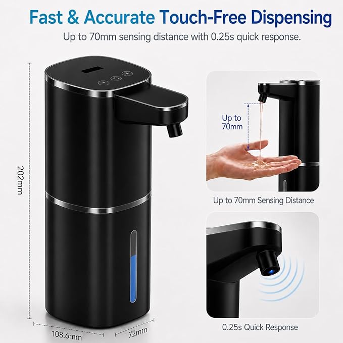 Automatic Liquid Soap Dispenser for Hand Soap & Dish Soap, 9-Level Adjustable Touchless Dispenser with LCD Display, Rechargeable 380mL, Wall Mount or Countertop Use for Kitchen Bathroom