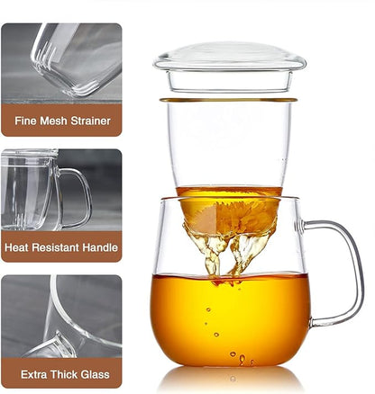 DOPUDO Glass Tea Cup with Infuser and Lid, 17.6oz/520ml Large Borosilicate Teacup,Tea Glass, Clear Mug for Loose Leaf Tea, Blooming Tea, Microwave & Dishwasher Safe - Tea Maker Gift for Birthday. - Image 3