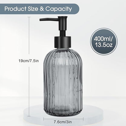Topsky Glass Soap Dispenser with Plastic Pump, 400ml Liquid Hand Soap Dispenser, Rustproof Pump for Kitchen & Bathroom, Great for Lotions, Essential Oil, Liquid Soaps,Gray - Image 4