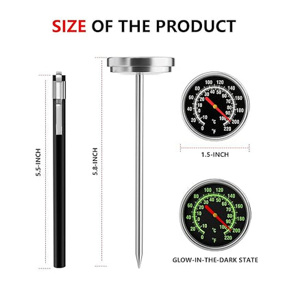 Instant Read Meat Thermometer - Stainless Steel Food Thermometer for Grilling, Cooking, BBQ - 1.5-Inch Dial Kitchen Temperature Thermometer with 5.5-Inch Probe for Turkey, Beef, Milk, Tea, Coffee (1)