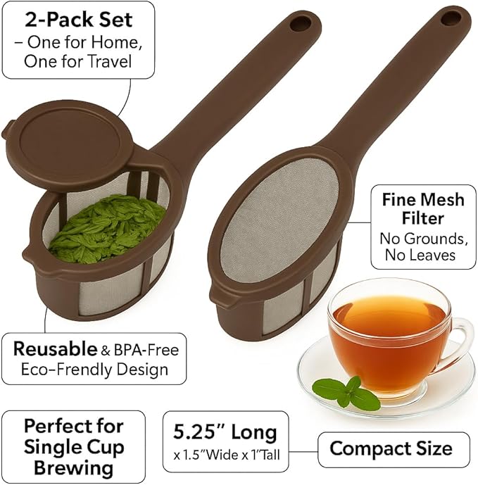 2 Pack Coffee/Tea Brew Stick Infuser – Single Cup Reusable Filter Spoon with Fine Mesh, BPA-Free, Easy Swivel Top – 5.25" Long Portable Coffee Maker for Travel, Work & Home - Image 5