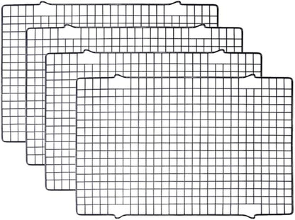 Tebery 4 Pack Black Heavy-Duty Wire Cooking Rack Baking Racks, Nonstick Baking & Cooling Grid for Roasting, Cooking, Grilling, Drying - 16" x 10" by Tebery