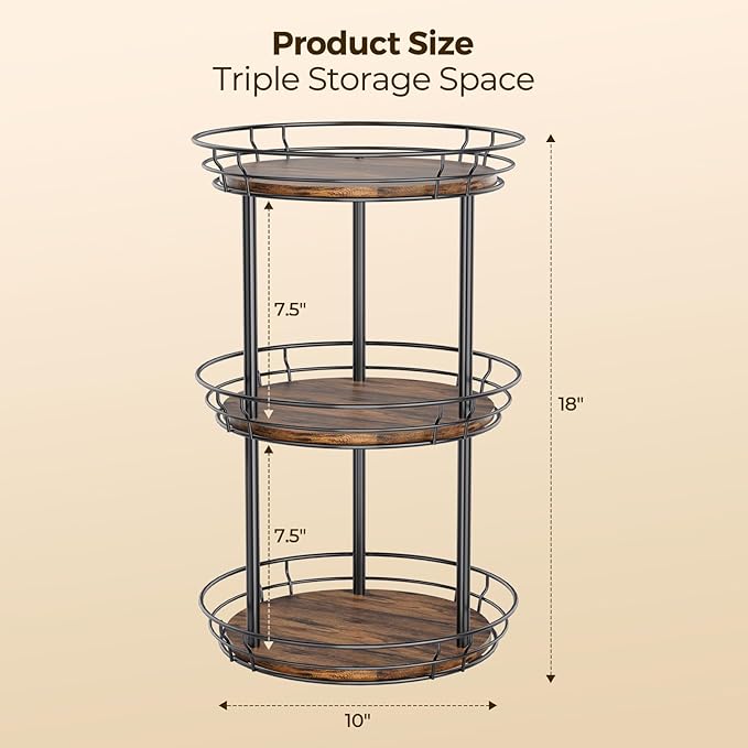 LAMU 10'' Lazy Susan Turntable Organizer, 3 Tier Round Rotating Spice Rack Organization for Kitchen Cabinet and Countertop, Wooden Lazy Susan for Table Top, Pantry, Bathroom, Vanity, Home Decor - Image 6