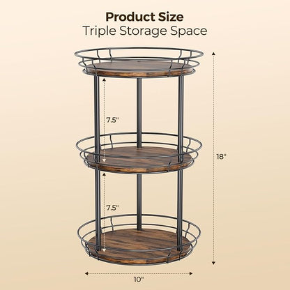 LAMU 10'' Lazy Susan Turntable Organizer, 3 Tier Round Rotating Spice Rack Organization for Kitchen Cabinet and Countertop, Wooden Lazy Susan for Table Top, Pantry, Bathroom, Vanity, Home Decor - Image 6