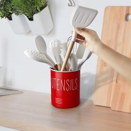 Bivvclaz Kitchen Utensil Holder - 6.7" Utensil Holder for Kitchen Counter - Cooking Utensil Crock with Cork Bottom - Red Decor and Accessories - Countertop Utensil Storage Caddy Organizer - Image 7