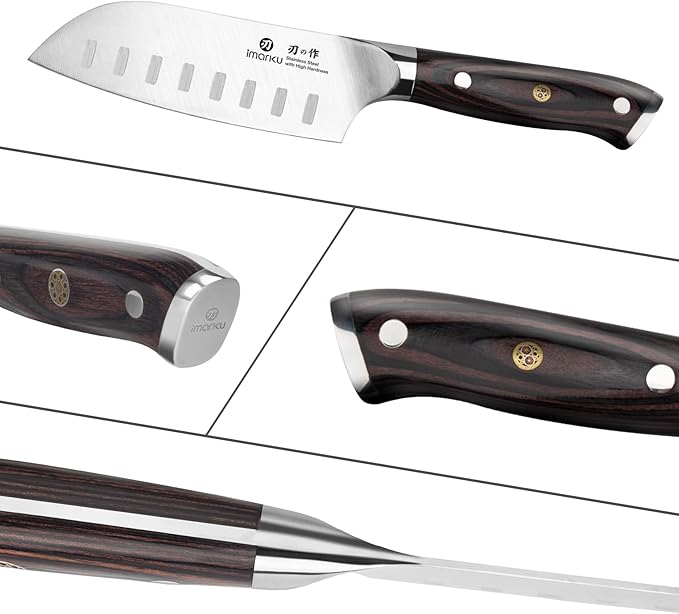 imarku Santoku Knife Chef Knife 5 inch Ultra Sharp Asian Knife Japanese Chef Knife - Japanese High Carbon Stainless Steel - Ergonomic Pakkawood Handle, Best Choice for Home Kitchen - Image 7