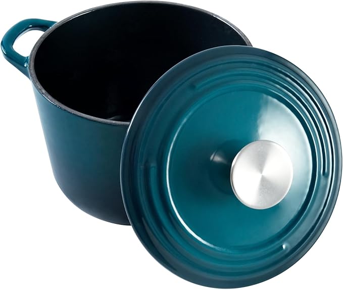 Flavehc Dutch Oven Pot with Lid 2.8 qt Cast Iron Dutch Oven for Bread Baking DarkCyan Enameled Cast Iron Rice Pot with Handels - Image 5