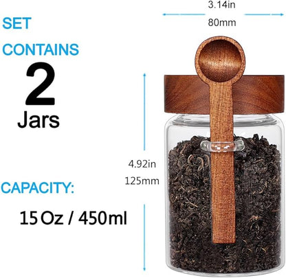 SAIOOL Sugar Jar with Lid and Spoon Set of 2, 16 OZ Tea Canisters for Loose Tea Jars with Screw Mouth, Coffee Container for Ground, Retro Style Truly Airtight - Image 2