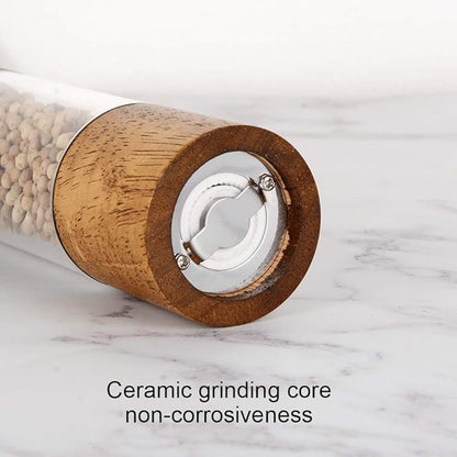 XWXO Premium Acrylic Salt and Pepper Grinder Set, Manual Salt and Pepper Mills- Wooden Shakers with Adjustable Ceramic Core-Salt Grinder and Pepper Mill -8 Inches-Pack of 2 - Image 3