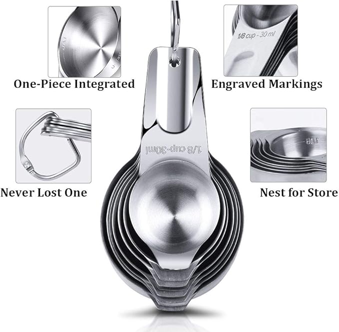 Measuring Cups Stainless Steel 7 Piece Stackable Set for Dry or Liquid Ingredients Measurement - Kitchen Gadgets & Utensils Metal Measuring Cups Best for Cooking & Baking - Image 3