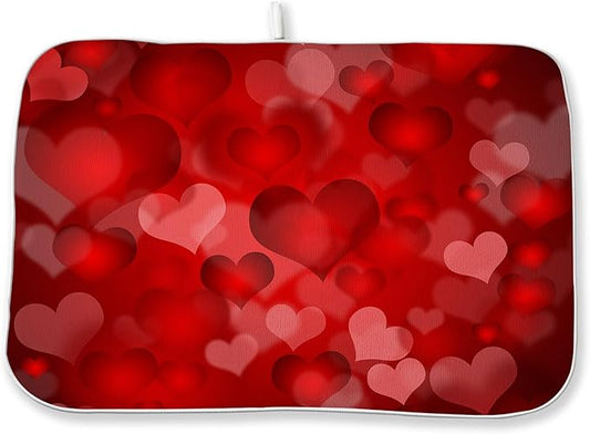 Red Valentines Dish Drying Mat 18x24 Inch Red Hearts Dish Drainer Protector Pad for Kitchen Counter Absorbent Holiday Drying Pad for Drainer Rack Kitchen Fast Dry
