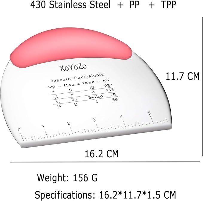1 pcs Dough Pastry Scraper Chopper/Stainless Steel Dough Scraper Cutter with Ergonomic Rubber Non-Slip Grip/Dough Scraper Cutter/Pro Pastry Pizza Cutter Chopper (Pink) - Image 3