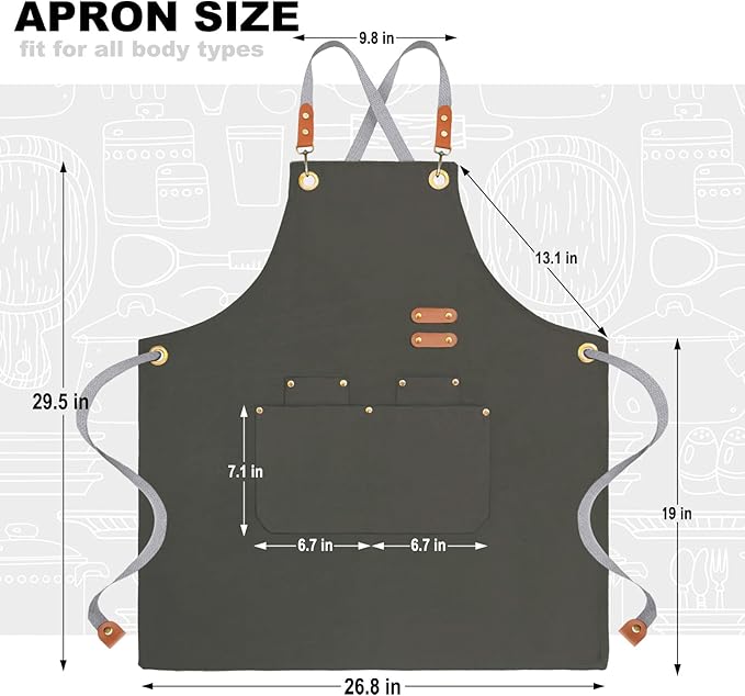 BeLuyi chef apron bib tool apron for man woman cross back straps with 4 pockets for kitchen cooking gardening baking working - Image 2