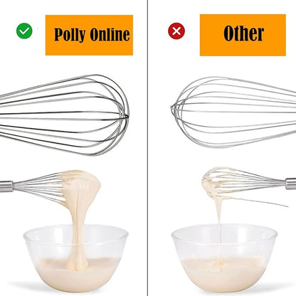 Polly Online Stainless Steel Whisk Set, 3 Packs Balloon Whisk for Cooking, Whisking, Blending (8",10",12") - Image 3