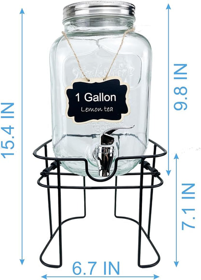 1 Gallon Glass Drink Dispenser for Parties, 1PCS Juice Lemonade Ice Tea Water Dispenser with Stand, HENABLE Beverage Dispensers with Spigot for BBQ, Picnic, Party - Image 3