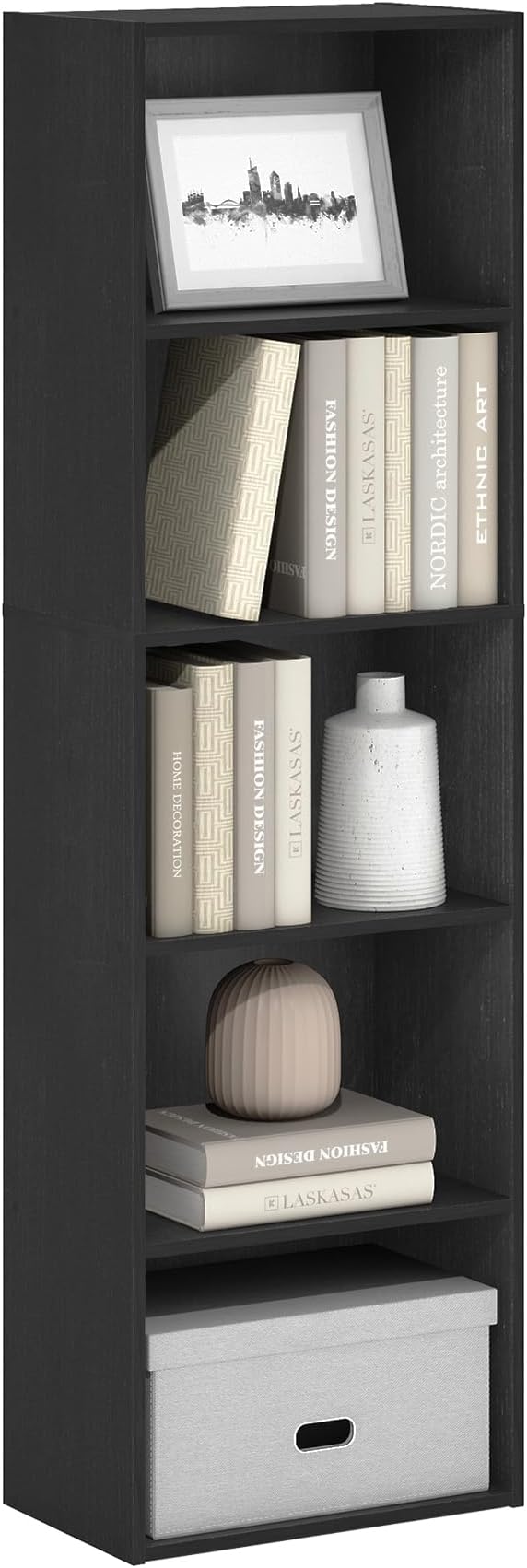 Furinno LUDER Book Shelf, 5-Tier Bookshelf, Bookcase with Open Shelves, 9.4 x 15.8 x 52, Easy Assembly, for Living Room, Bedroom, Home Office, Blackwood by Furinno-FitsYourSpaceFitsYourBudget