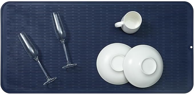 MicoYang Silicone Dish Drying Mat for Multiple Usage,Easy clean,Eco-friendly,Heat-resistant Silicone Mat for Kitchen Counter or Sink,Refrigerator or Drawer Liner Navy Blue 5XL 36inches x 18inches - Image 5
