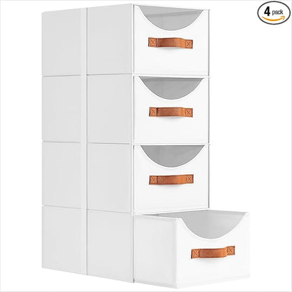 Homsorout Stackable Storage Drawers - Collapsible Storage Bins with Drawers, 4 Pack Closet Shelf Organizer Basket, Fabric Pull Out Organizer for Bedroom, Living Room, Dorm, White